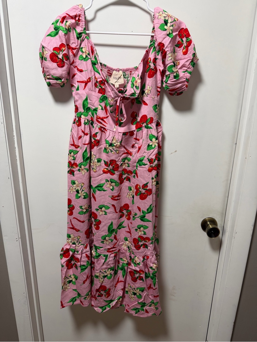 Umgee Pink Midi Dress with Red and Green Peppers - Picture 7 of 10